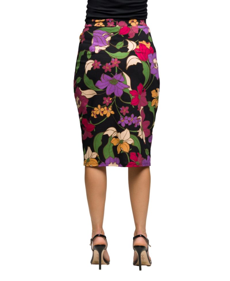 Женская черная юбка-карандаш миди с несколькими цветочными принтами