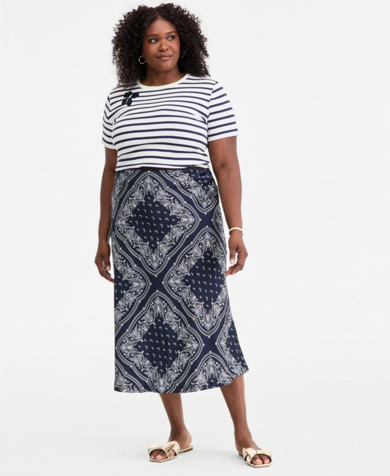 Plus Printed Midi Slip Skirt