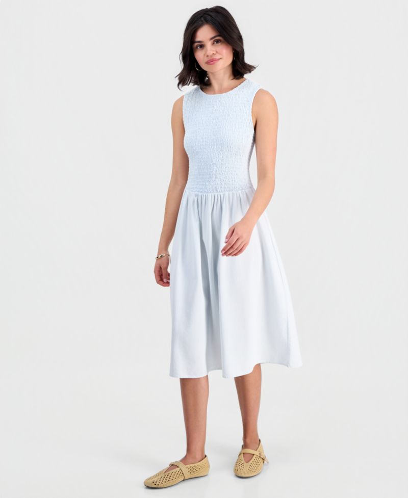 Petite Chambray Smocked Midi Dress