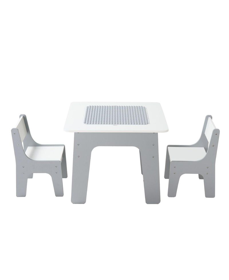 4-in-1 Kids Activity Table & 2 Chairs Set, Double-Sided Graffiti/Blocks Top w/ Storage, Ages 3+