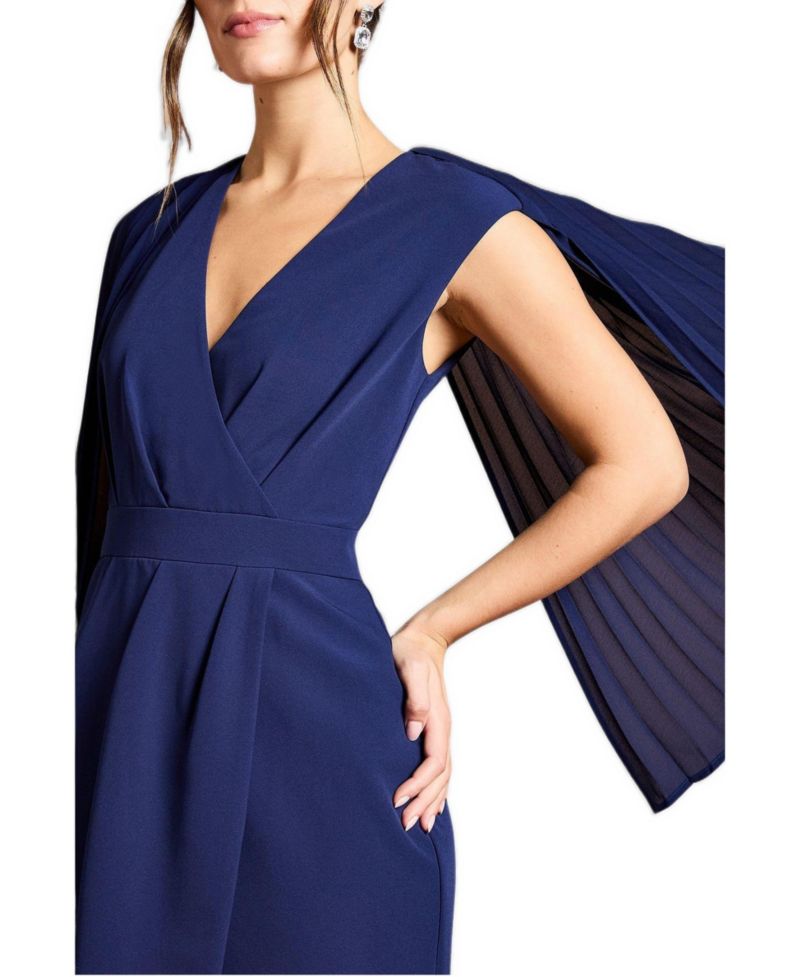 Women's Pleated Cape Detail Crepe Pencil Dress