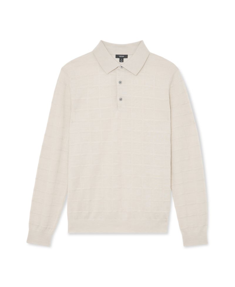 Men's Pallas Half Button Check Textured Polo Shirt