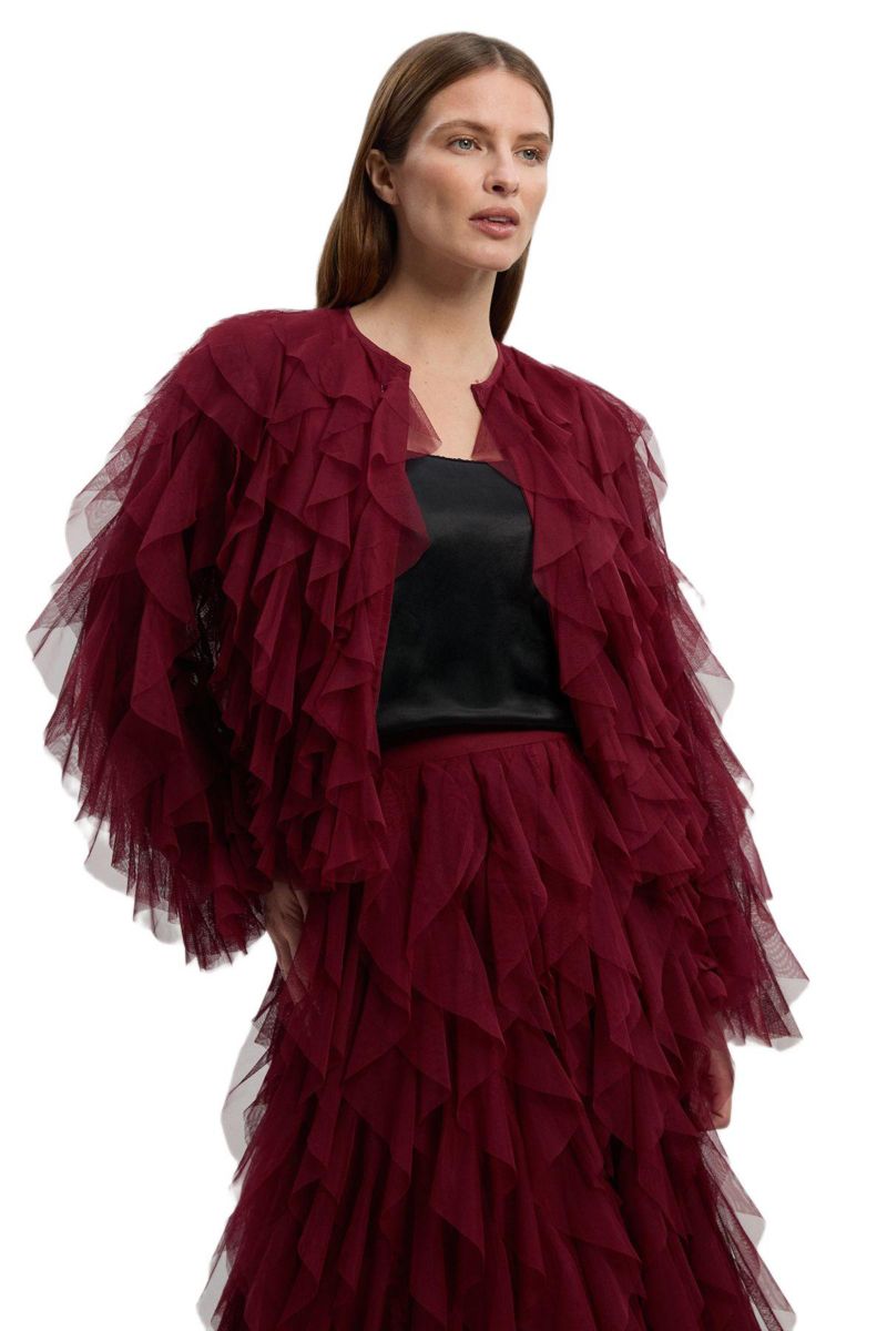 Women's Tulle Ruffle Detail Woven Jacket