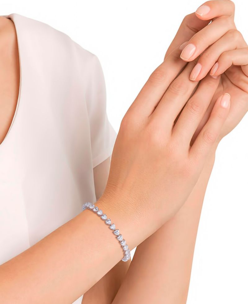 Cubic Zirconia Heart Link Bracelet in Silver Plate
