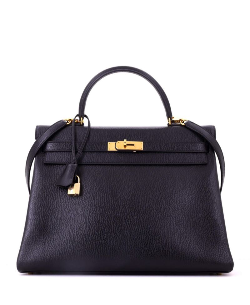 Pre-Owned Hermes Kelly 35 Handbag Black Ardennes with Gold Hardware