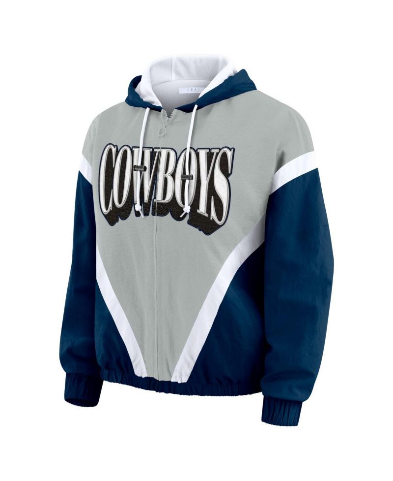 Women's Navy/Gray Dallas Cowboys Plus Size Retro Crinkle Full-Zip Windbreaker Jacket