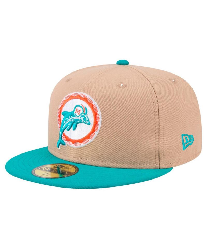 Men's Tan, Aqua Miami Dolphins Throwback Logo Main 59FIFTY Fitted Hat