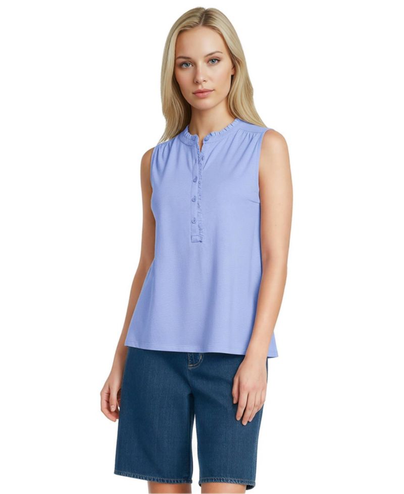Women's Linen Blend Ruffle Trim Tank Top