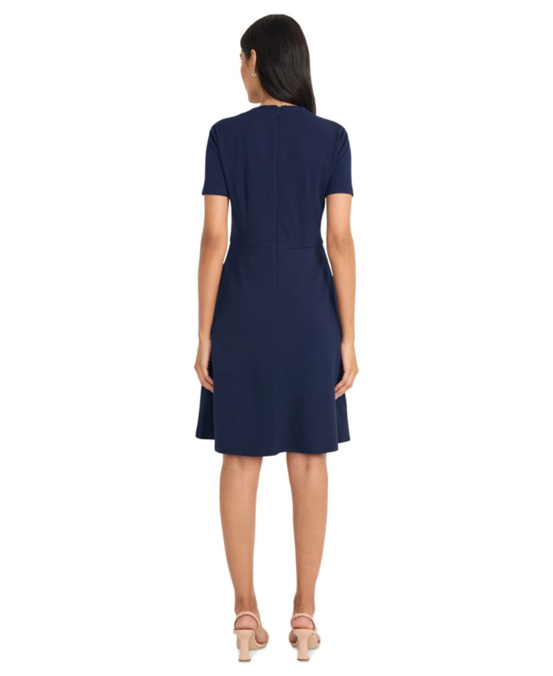 Women's Solid Asymmetric-Neck Flared Work Dress