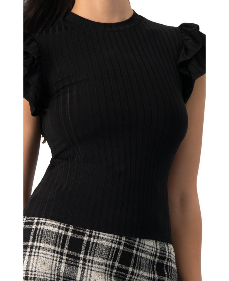 Women's Ribbed Straight Top with Ruffles