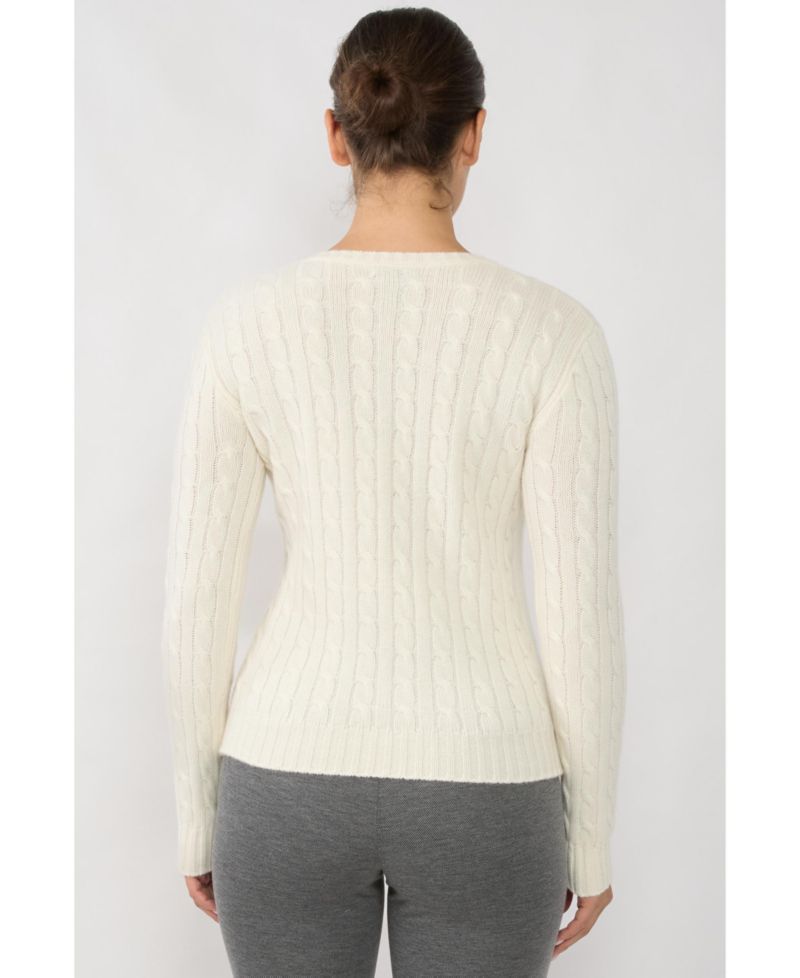 Women's 100% Cashmere V-Neck Sweater | Chuncky Cashmere Cable-knit Sweaters