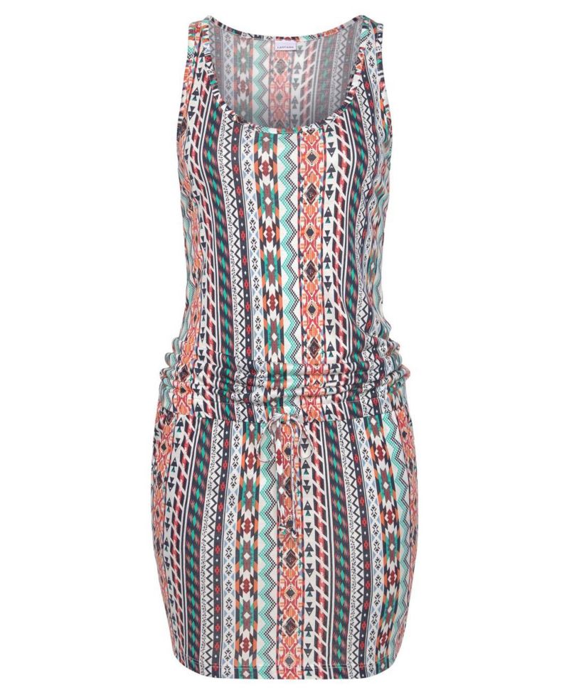 Women's Viscose Printed Drawstring Waist Racerback Short Dress