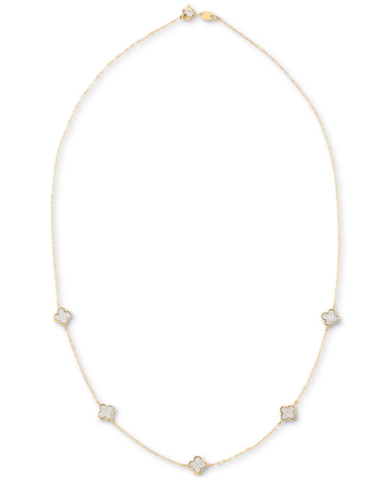 Glitter Clover Five Station 18" Collar Necklace in 10k Gold