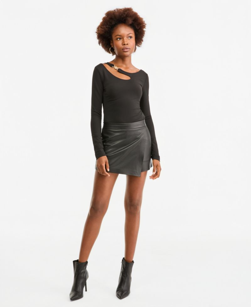 Women's Hayden High-Waisted A-Line Mini Faux Leather Skort
