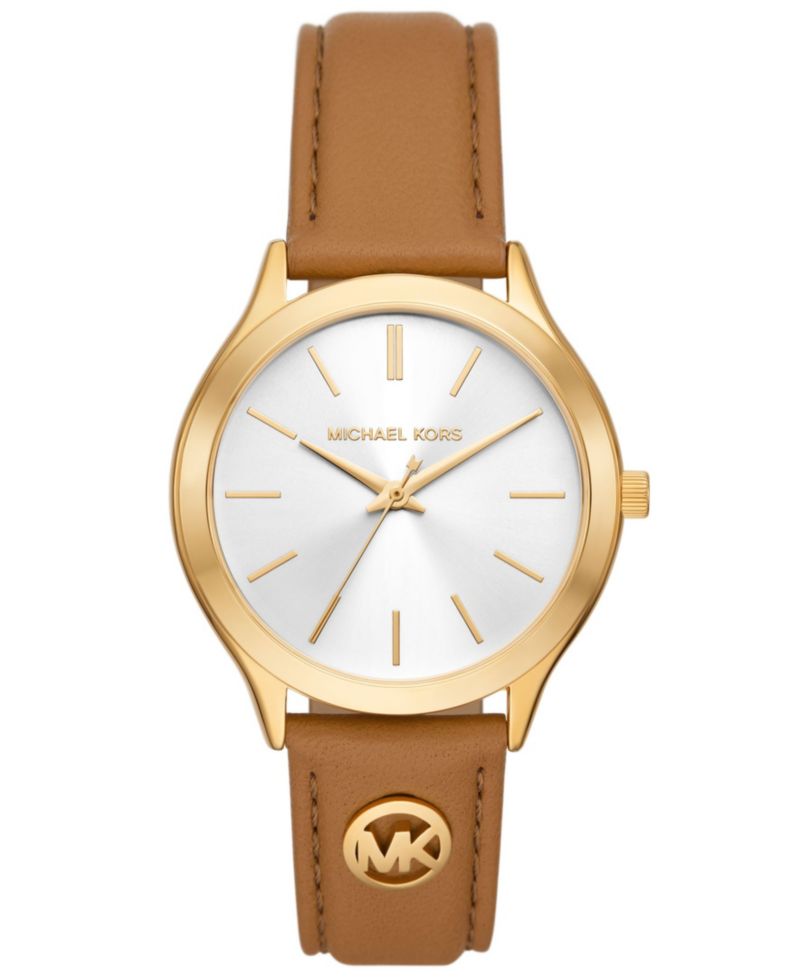 Women's Slim Runway Three-Hand Luggage Leather Watch 38mm