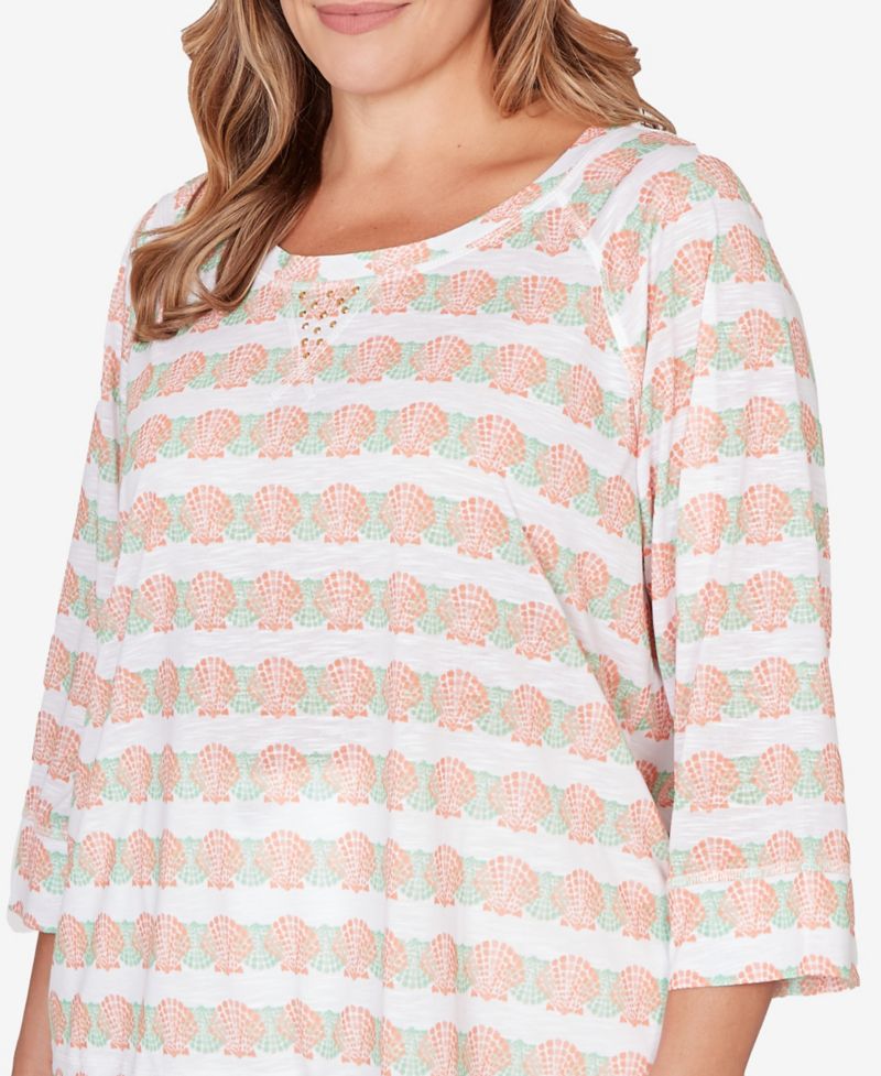 Plus Size Printed 3/4 Sleeve Blouson Top