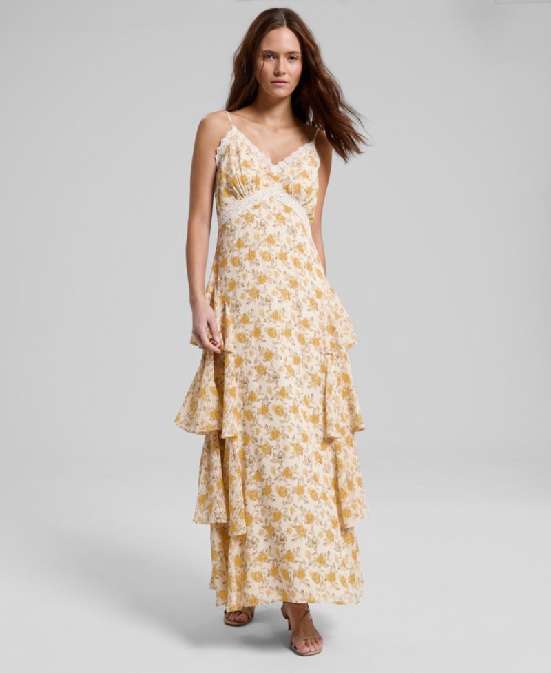 Women's Ruffled Lace-Trim Maxi Dress