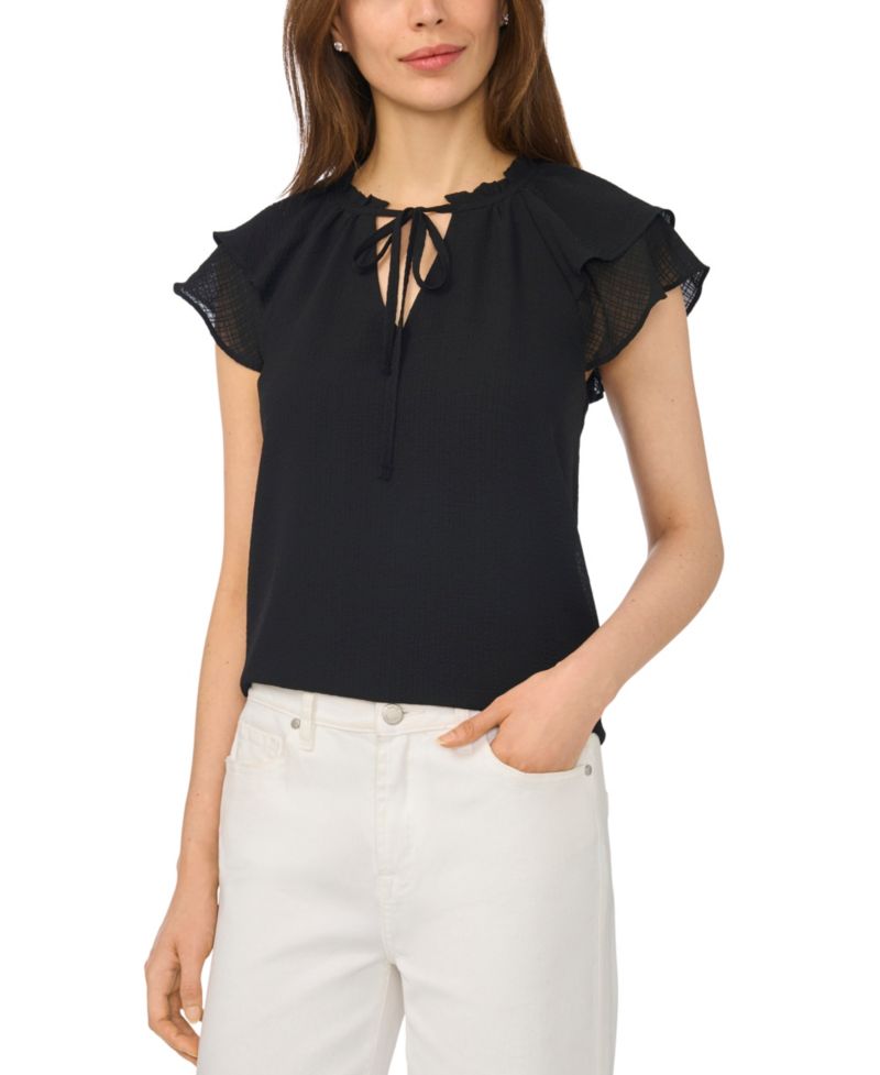 Women's Flutter-Sleeve Tie-Neck Top
