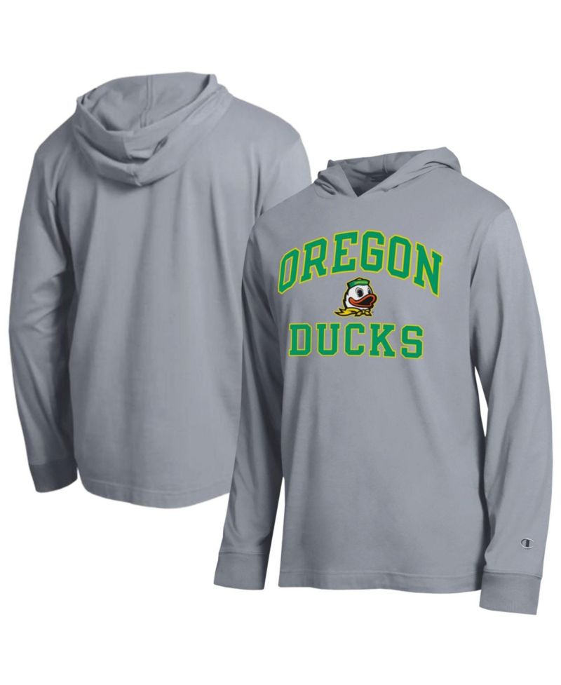 Men's Heather Gray Oregon Ducks High Motor All-Star Long Sleeve Hooded T-Shirt
