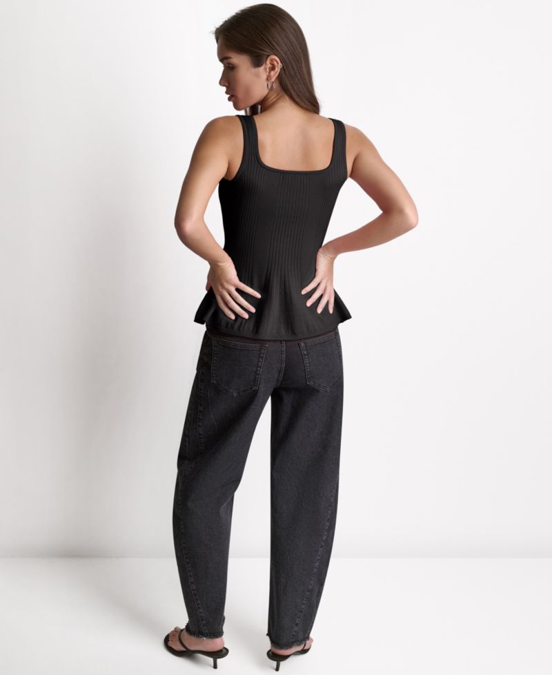 Women's Peplum Rib Sleeveless Tank Top