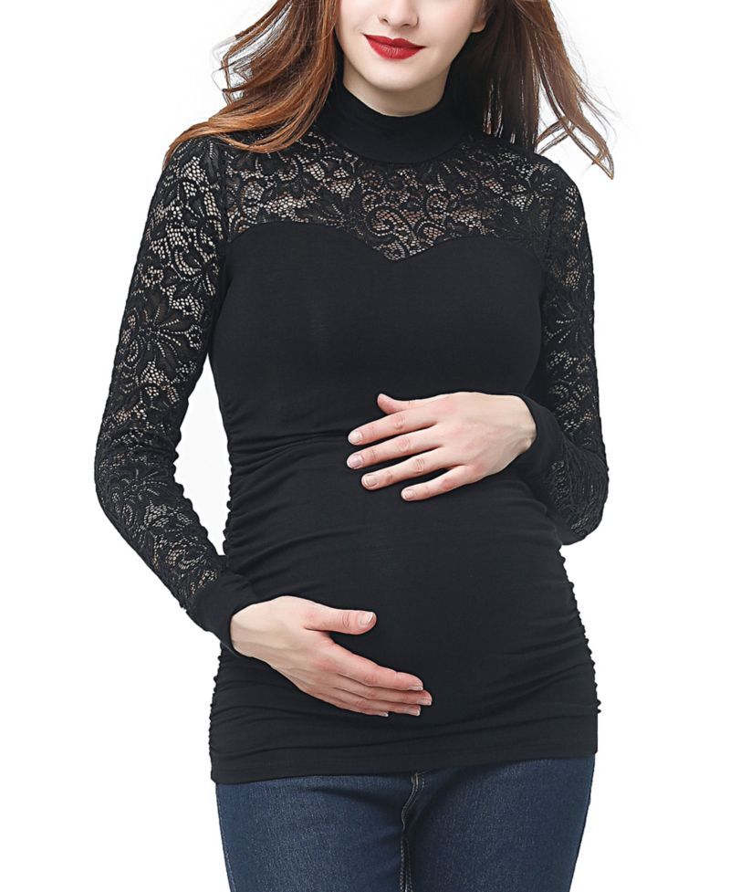 Women's Mock Neck Lace Trim Top