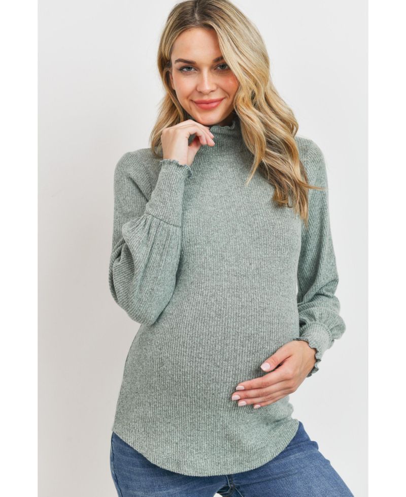 Maternity Turtleneck Ribbed Knit Long Sleeve Sweater
