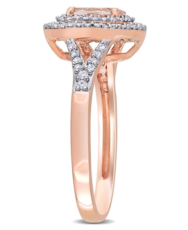 Morganite (3/4 ct. t.w.) and Diamond (1/4 ct. t.w.) Double Halo Ring in 14k Rose Gold