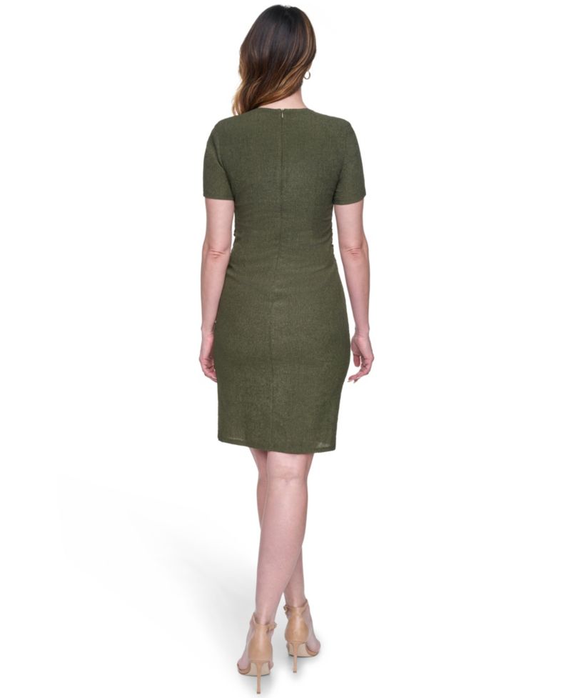 Petite Textured Knit Draped Waist Short-Sleeve Bodycon Dress
