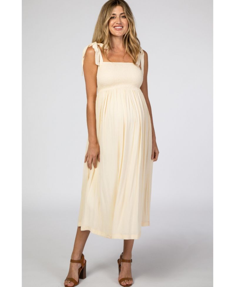 Women's Navy Blue Smocked Tie Strap Midi Dress
