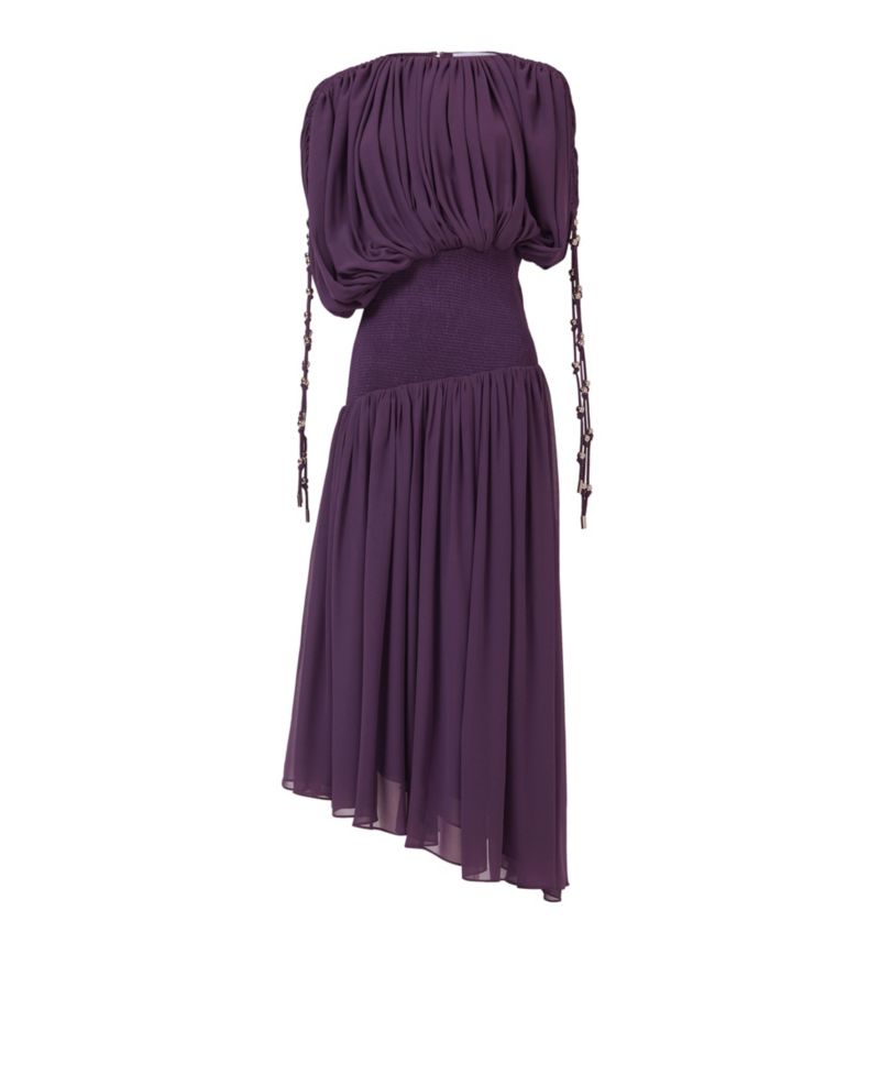 Women's Smocked Waist Ruched Sleeve Dress