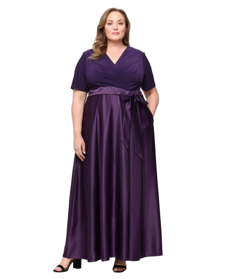 Plus Size Matte Jersey V-Neck Ball Gown