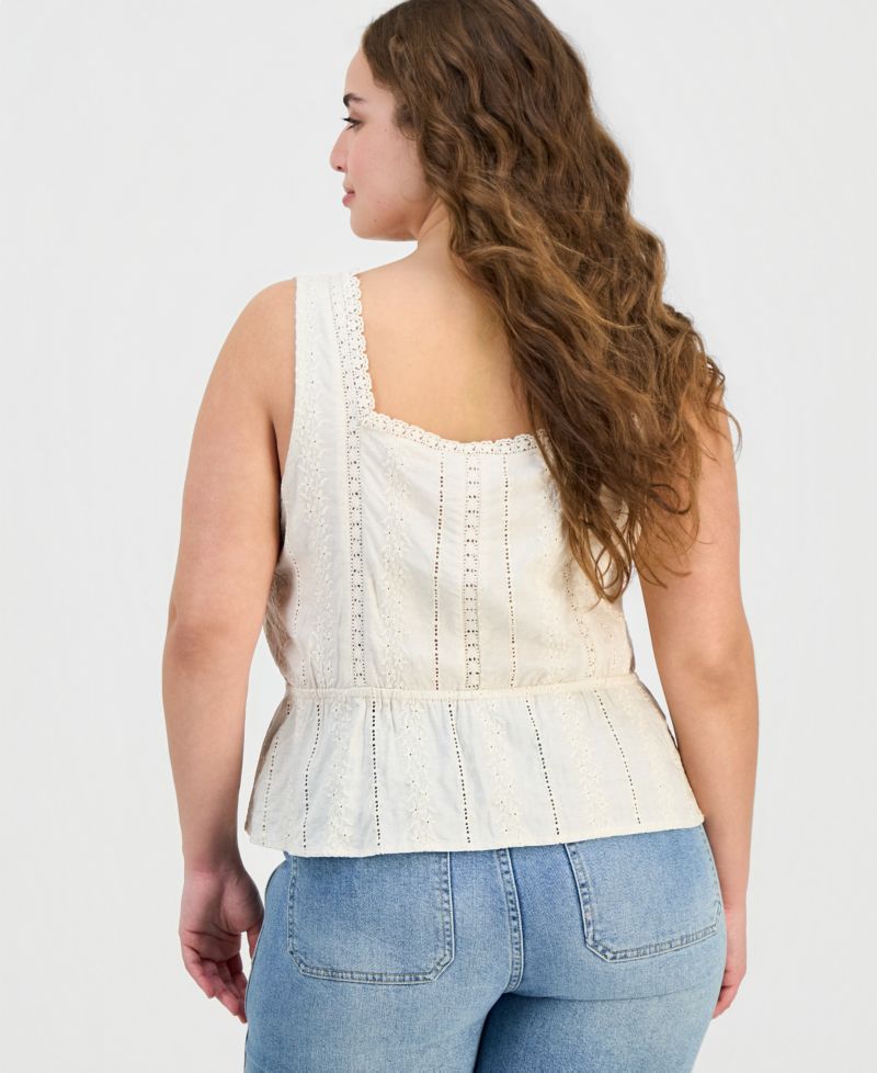 Trendy Plus Size Embroidered Peplum Top