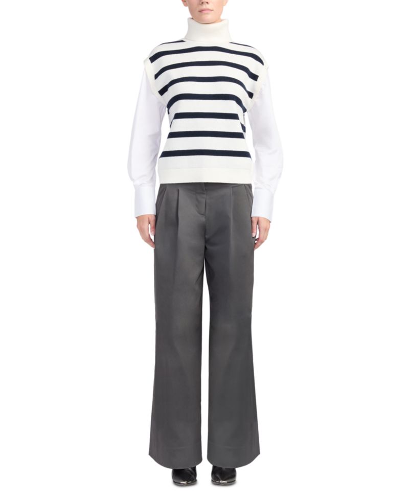 Women's Mixed-Media Turtleneck Striped Tunic