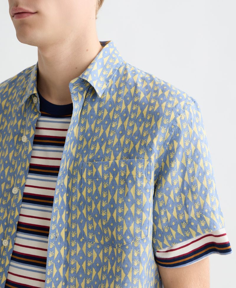 Men's Printed Linen Regular-Fit Short-Sleeve Shirt