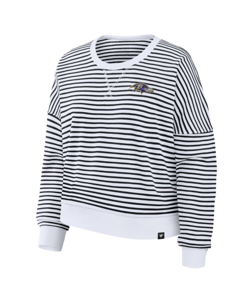Women's White/Black Baltimore Ravens Striped Oversized French Terry Sweatshirt