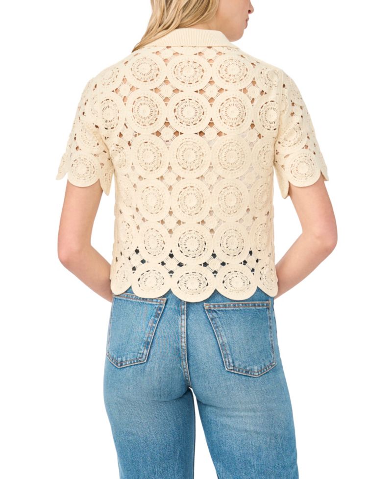 Women's Short-Sleeve Crochet Cardigan