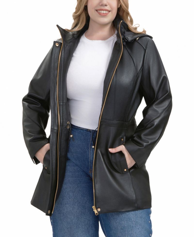 Plus Size Elena Leather Parka Coat