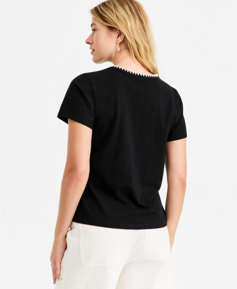 Women's Blanket-Stitch Pocket T-Shirt