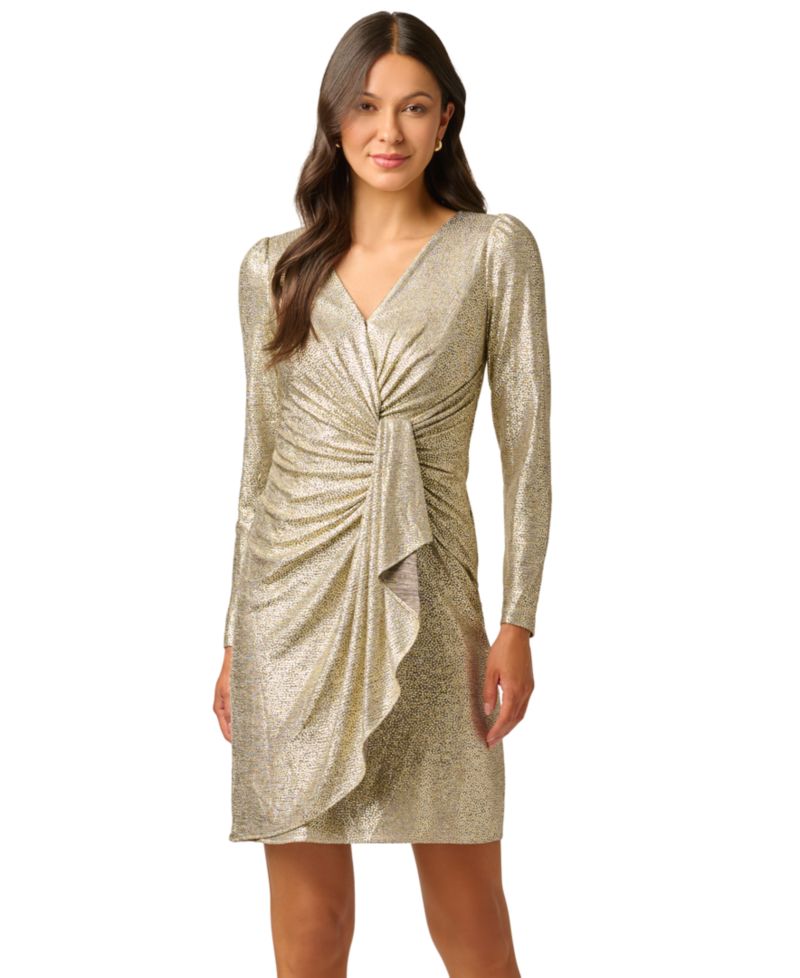 Plus Foiled Long-Sleeve Dress