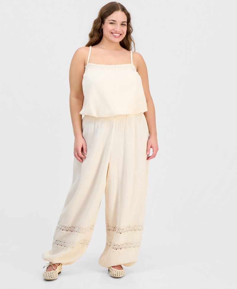 Plus Cotton Crochet-Trim Bubble-Hem Top
