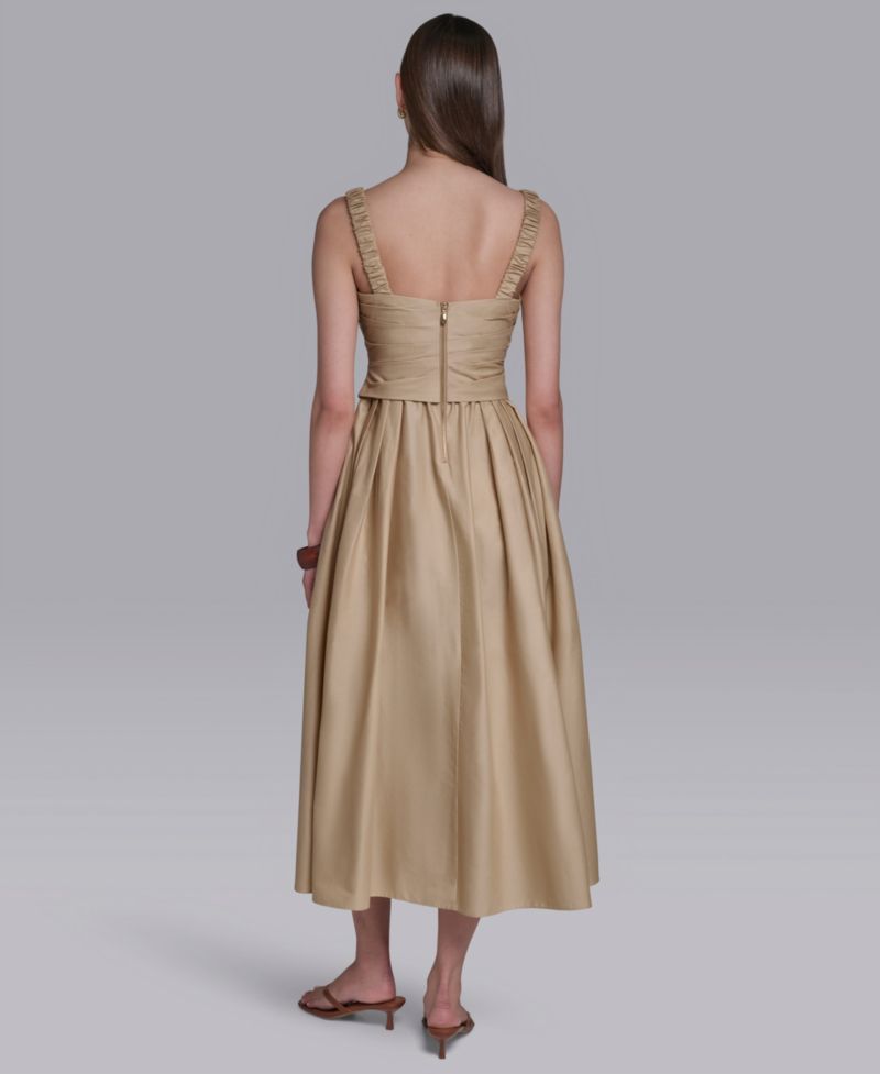 Women's Boat Neck Sleeveless Pleated Midi Dress