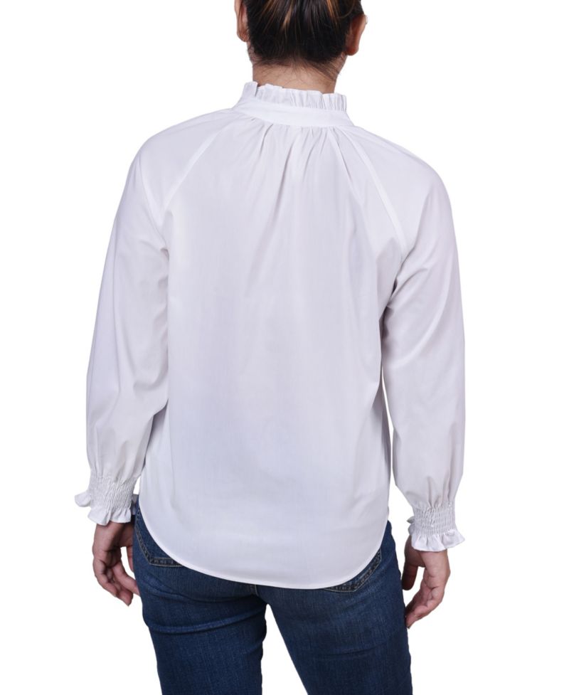 Petite Cinch Sleeve Button Front Blouse