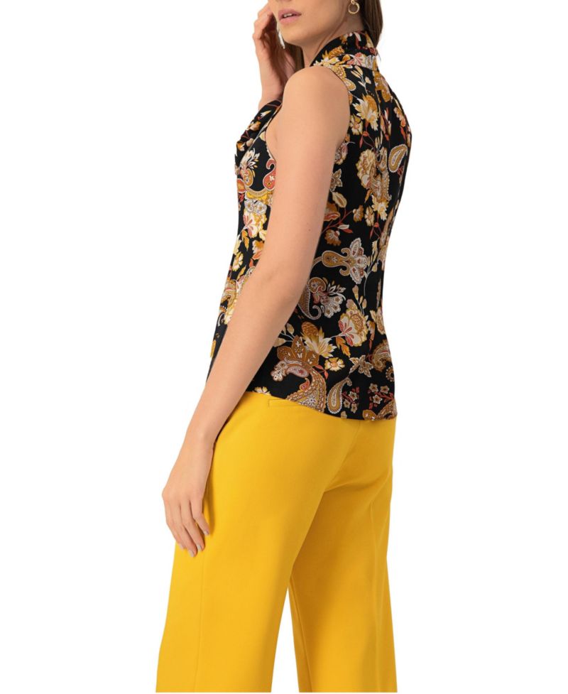 Women's V-Neck Sleeveless Blouse with Neck Ties