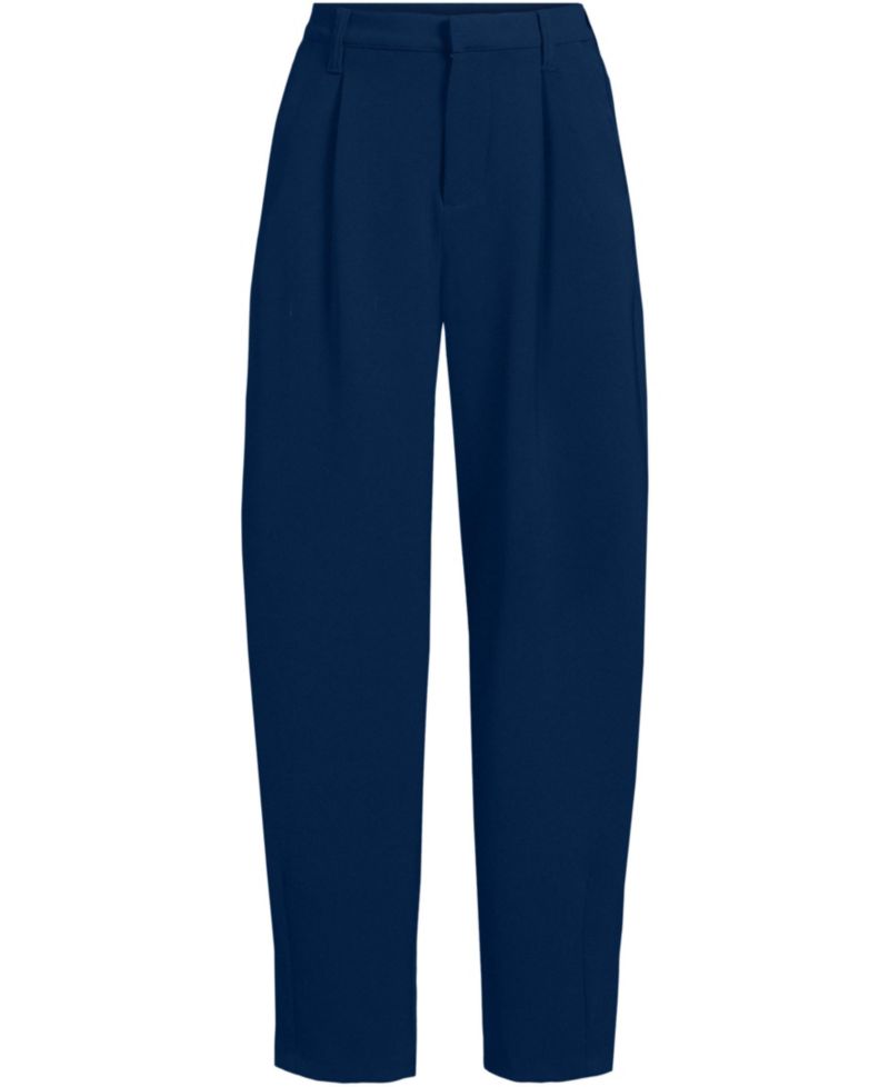 Women's Crepe High Rise Pleated Barrel Leg Ankle Pants