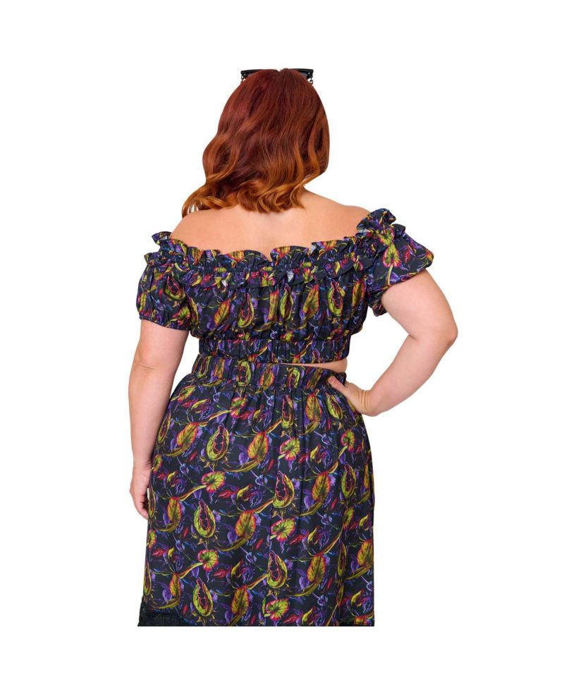 Plus Size 1970s Ruffle Up Crop Top