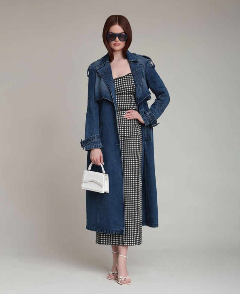 Women's Long-Sleeve Embossed Trench Coat