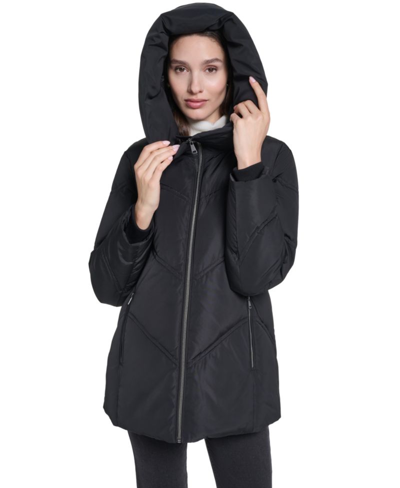 Women's Hooded Chevron-Quilted Puffer Jacket