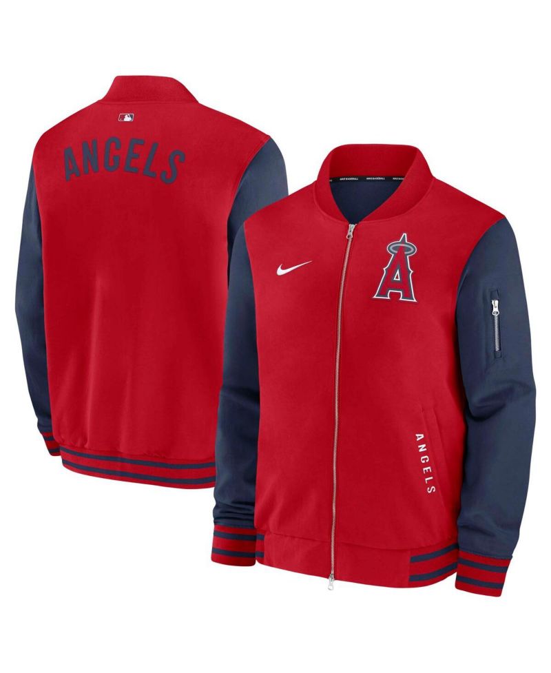 Men's Red/Navy Los Angeles Angels Authentic Collection Dugout Full-Zip Bomber Jacket