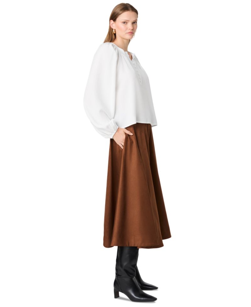 Women's Tencel Mock-Neck Long-Sleeve Half-Placket Blouse