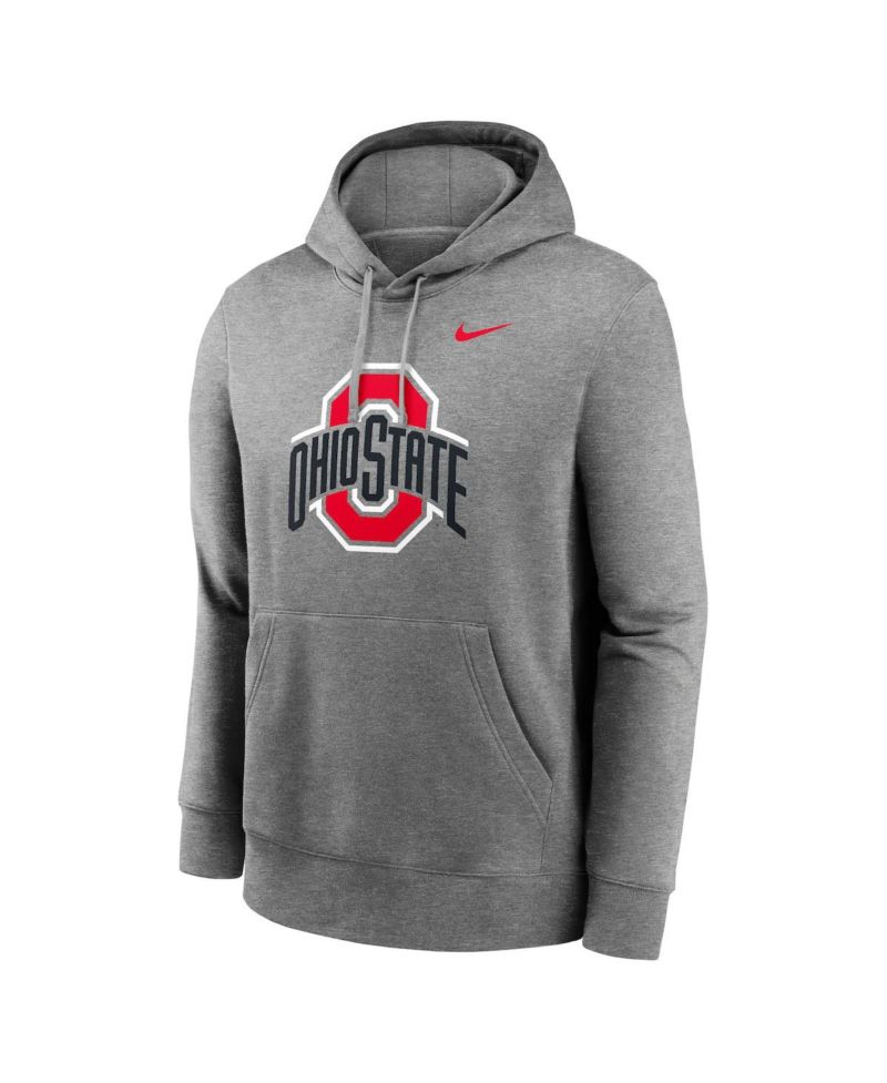 Men's Heather Gray Ohio State Buckeyes Primetime Evergreen Club Fleece Pullover Hoodie